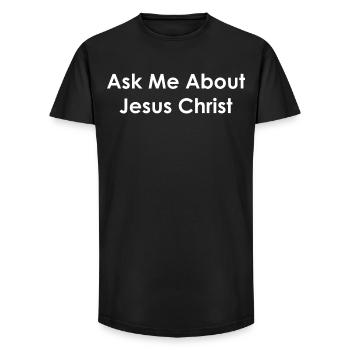 Ask Me About Jesus Christ - Long Fit Men's T-Shirt - black - Front - AI Model Male 185 light (185cm)