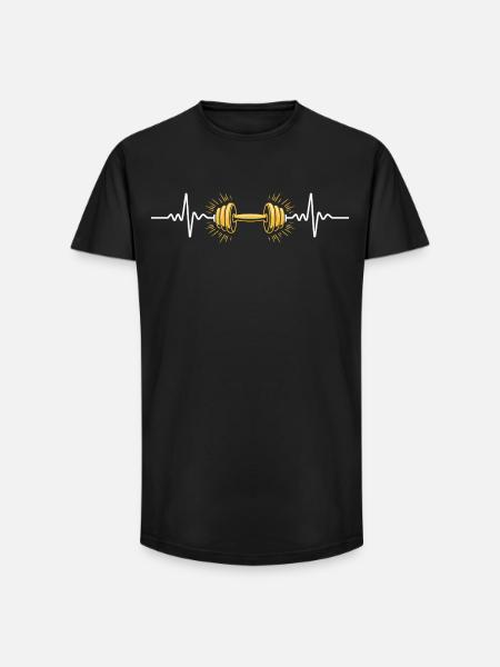 Heartbeat Dumbbell Power Design - Long Fit Men's T-Shirt - black