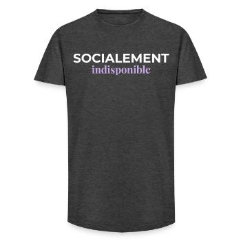 Socialement Indisponible — Introverti - T-shirt coupe longue homme - charbon - Devant - AI Model Male 185 light (185cm)