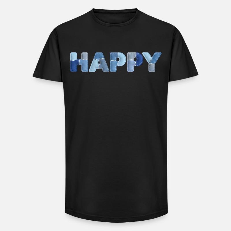HAPPY Denim Patchwork neuer Trend - Long Fit Männer T-Shirt - Schwarz
