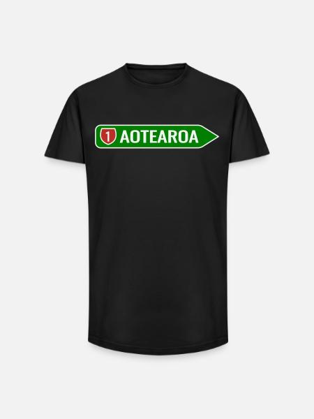 Aotearoa Straßenschild Pfeil – Neuseeland Highway  - Long Fit Männer T-Shirt - Schwarz