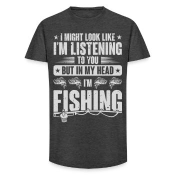 Fishing in my Head - Long Fit Men's T-Shirt - charcoal grey - Front - AI Model Male 185 light (185cm)