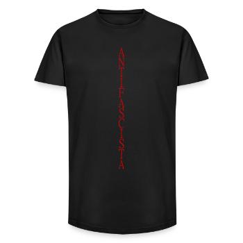 lettrage antifasciste vertical élégant - T-shirt coupe longue homme - noir - Devant - AI Model Male 185 light (185cm)