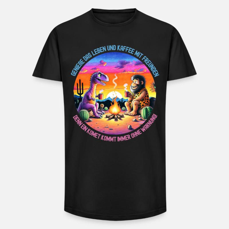 Dinosaurier und Löwe beim Camping - Long Fit Männer T-Shirt - Schwarz