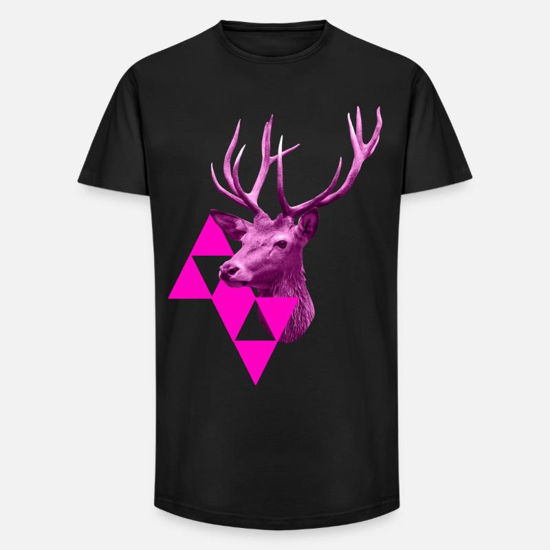pinker Hirsch - Long Fit Männer T-Shirt - Schwarz