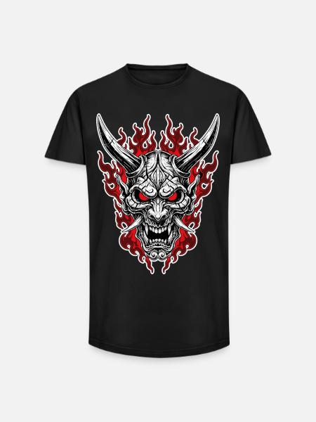 Oni-Maske Höllenporträt Rot Schwarz - Long Fit Männer T-Shirt - Schwarz
