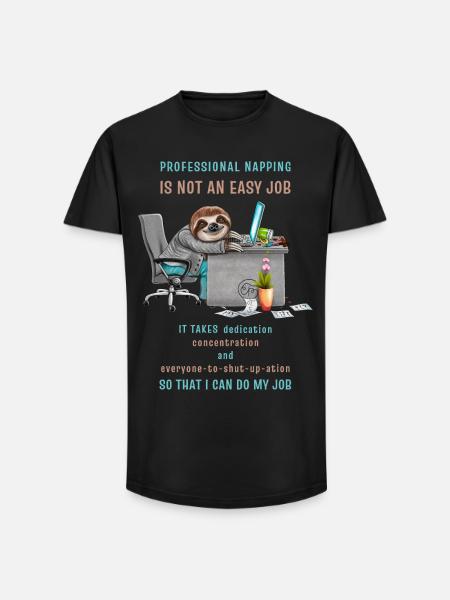 Funny Sloth Saying Professional Napping - Long Fit Men's T-Shirt - black