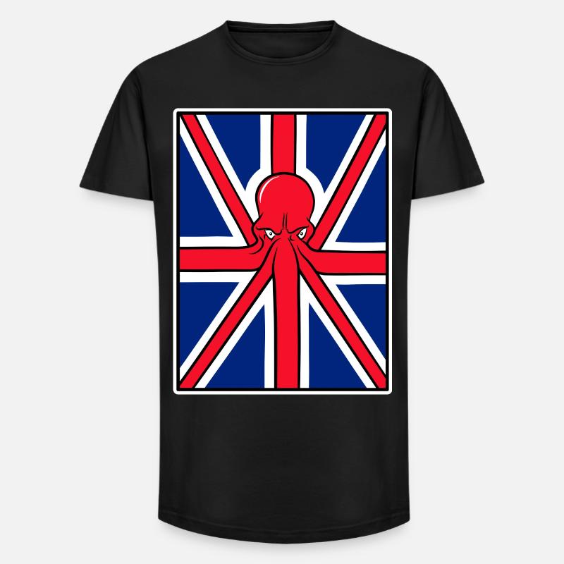 Drapeau Union Jack pieuvre rouge - T-shirt coupe longue homme - noir