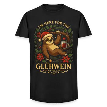 Glühwein Faultier T-Shirt Lustiges Weihnachtsmotiv - Long Fit Männer T-Shirt - Schwarz - Vorne - AI Model Male 185 light (185cm)