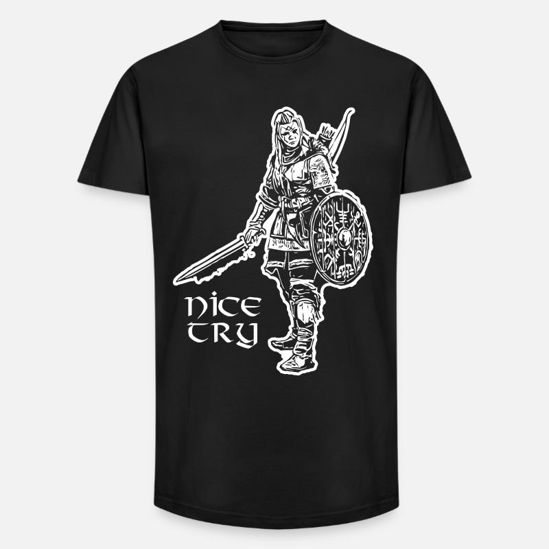 Nice Try Valkyrie - Long Fit Männer T-Shirt - Schwarz