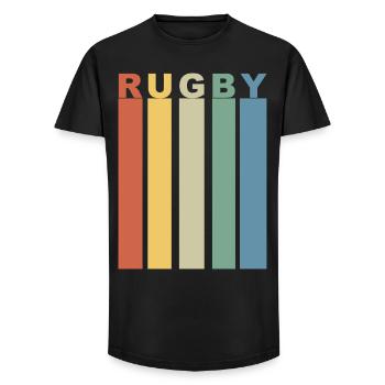 Retro rugby bande de couleurs verticales - T-shirt coupe longue homme - noir - Devant - AI Model Male 185 light (185cm)