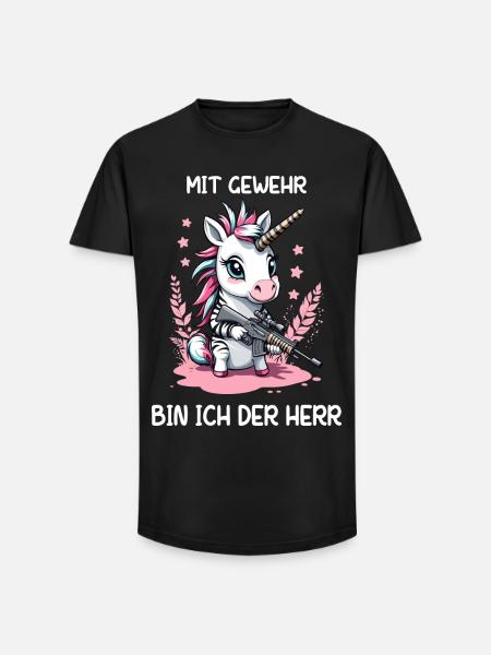 Einhorn mit Jagdgewehr - Long Fit Männer T-Shirt - Schwarz