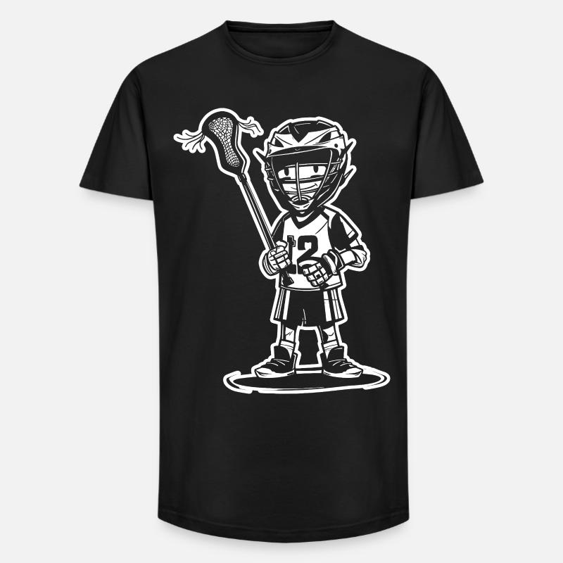 Lacrosse Junge Cartoon Stil - Long Fit Männer T-Shirt - Schwarz