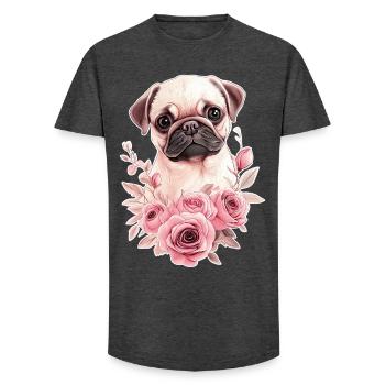 Mops mit Blumen - Long Fit Männer T-Shirt - Anthrazit - Vorne - AI Model Male 185 light (185cm)