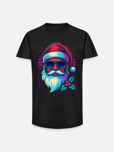 Weihnachtsmann Lustig Retro Gaming - Long Fit Männer T-Shirt - Schwarz