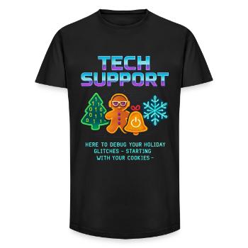 Soutien technique drôle pour déboger Noël - T-shirt coupe longue homme - noir - Devant - AI Model Male 185 light (185cm)