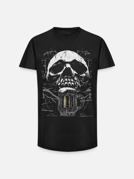 Skull Beer Mug Gothic - Long Fit Men's T-Shirt - black