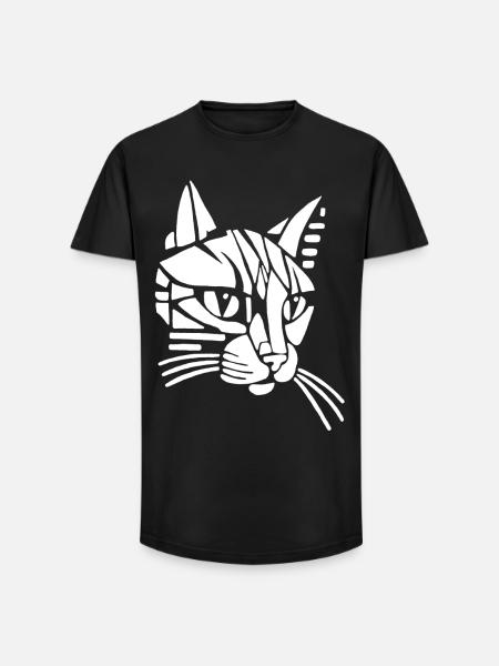 White tribal cat - Long Fit Men's T-Shirt - black