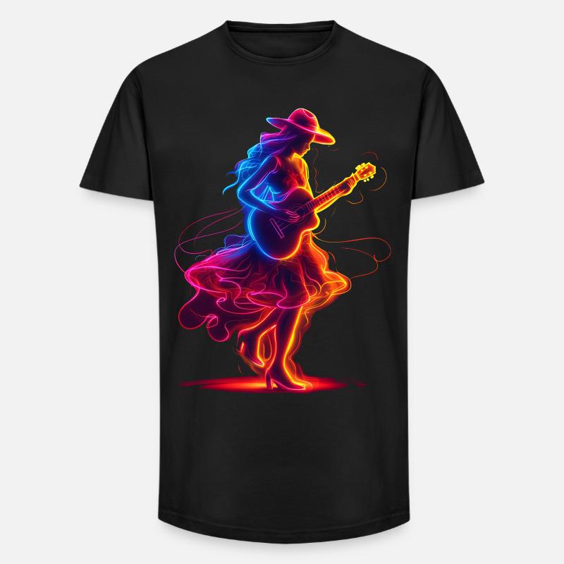 Gitarrist Mädchen Synthwave - Long Fit Männer T-Shirt - Schwarz