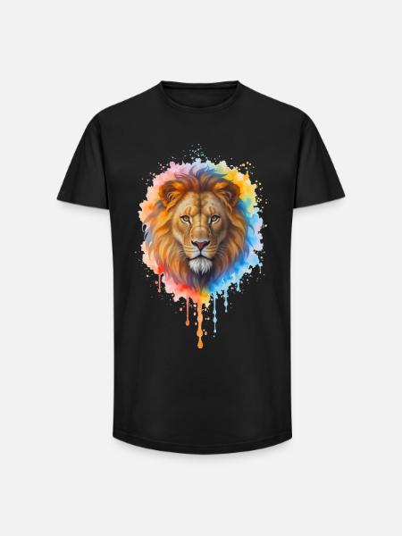 Lion à l’aquarelle - T-shirt coupe longue homme - noir