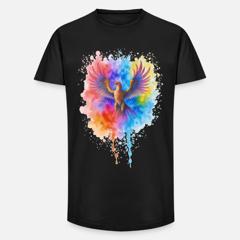 Rauschender Aquarell Phoenix - Long Fit Männer T-Shirt - Schwarz