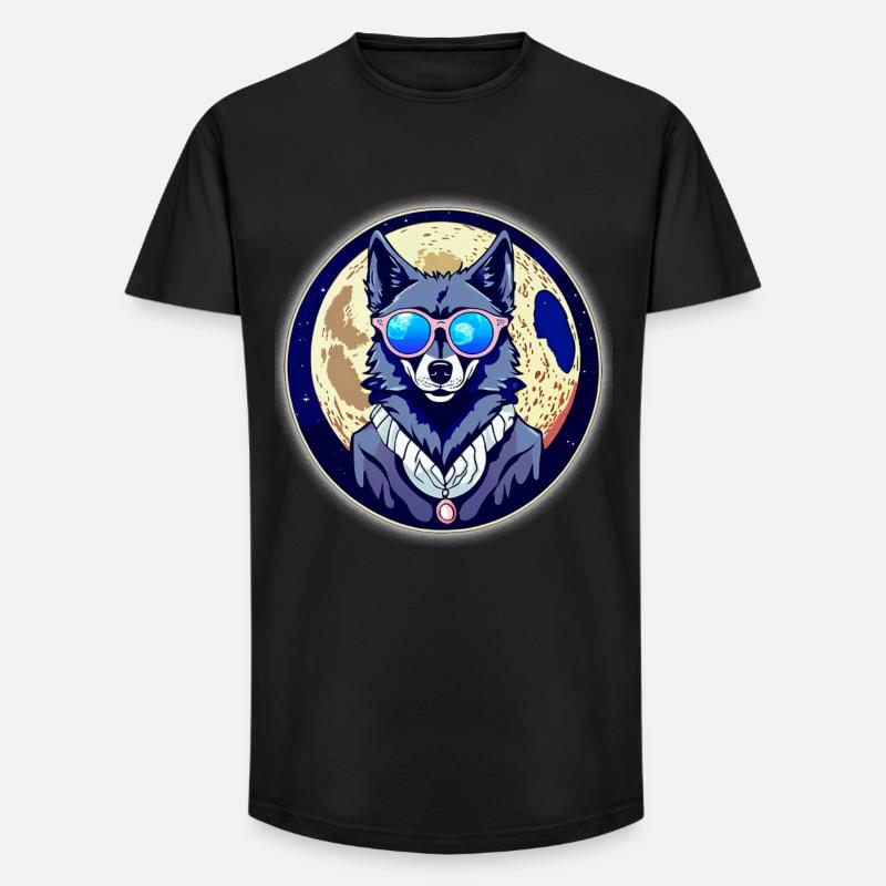 Lupo sulla luna - T-shirt uomo a vestibilità lunga - nero