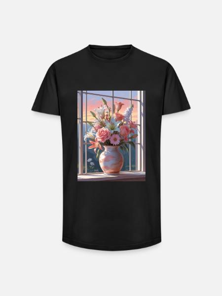 Vases of Flowers at Sunset - Long Fit Men's T-Shirt - black