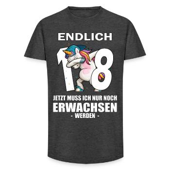 18th Birthday Unicorn 18 Years 18th Anniversary - Long Fit Men's T-Shirt - charcoal grey - Front - AI Model Male 185 light (185cm)