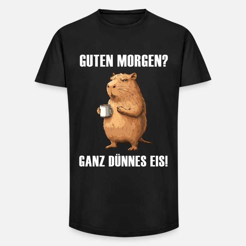 Capibara con tazza da caffè - T-shirt uomo a vestibilità lunga - nero