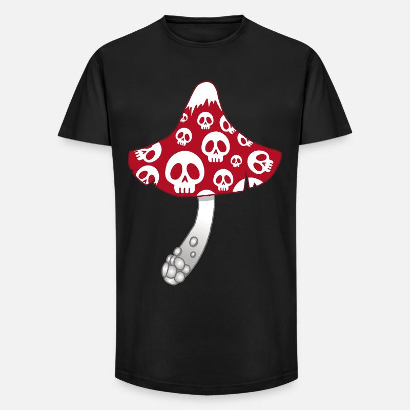 Champignon Rouge avec des crânes blancs - T-shirt coupe longue homme - noir