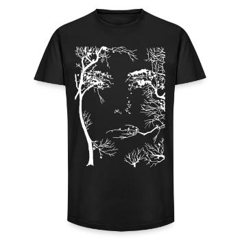 Le visage de la forêt (blanc) - T-shirt coupe longue homme - noir - Devant - AI Model Male 185 light (185cm)