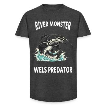 Fishing River Catfish - Long Fit Men's T-Shirt - charcoal grey - Front - AI Model Male 185 light (185cm)