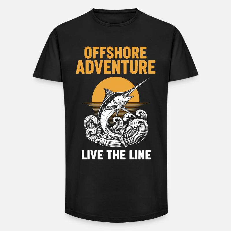 Fischerei-Seeschwertfisch-Abenteuer vor der Küste - Long Fit Männer T-Shirt - Schwarz