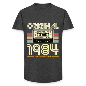 Original 1984 Vintage Magnetic Tape - Long Fit Men's T-Shirt - charcoal grey - Front - AI Model Male 185 light (185cm)