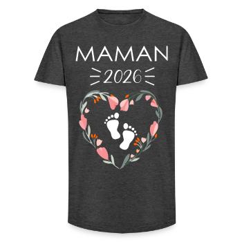 Mom Heart Floral Design 2026 - Long Fit Men's T-Shirt - charcoal grey - Front - AI Model Male 185 light (185cm)