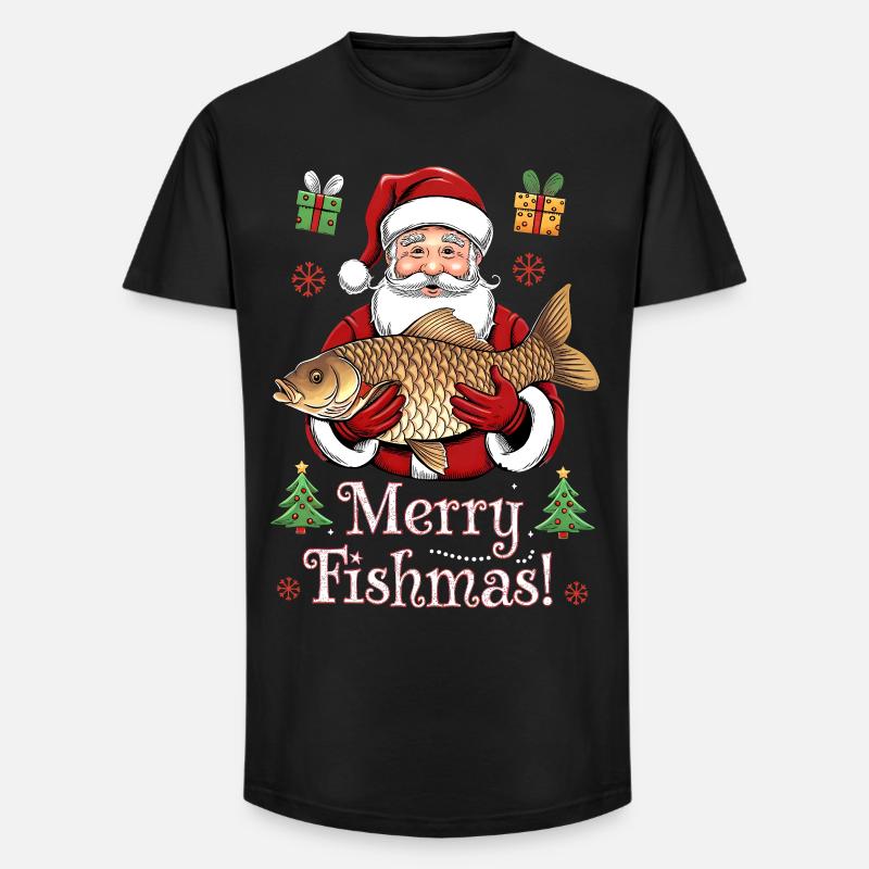 Angler Weihnachtspullover Merry Fishmas Karpfen - Long Fit Männer T-Shirt - Schwarz