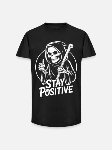 Reste positif, design de Faucheur - T-shirt coupe longue homme - noir