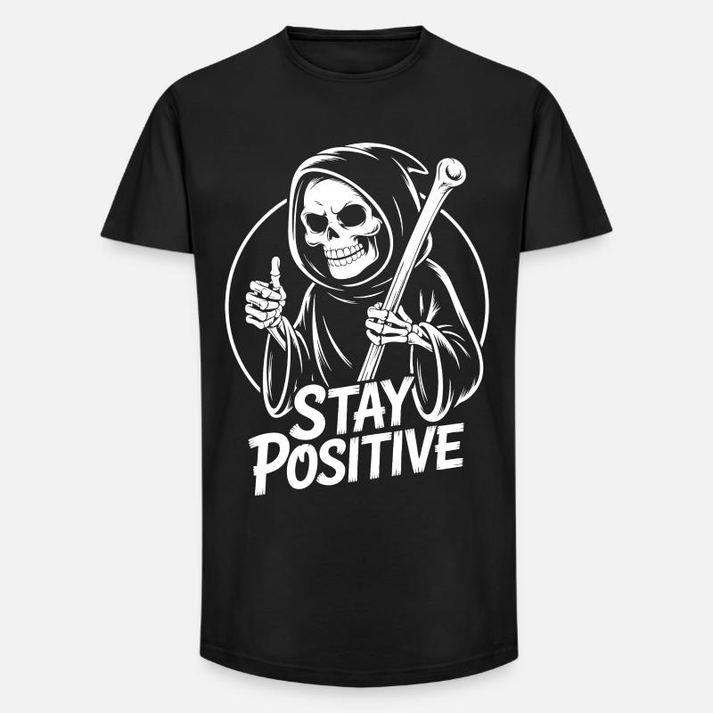 Bleib Positiv Grim Reaper Design - Long Fit Männer T-Shirt - Schwarz