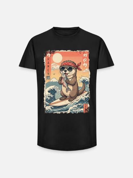 Kawaii Surf Otter - Long Fit Men's T-Shirt - black