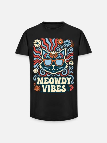 Meowdy Vibes Retro Katze - Long Fit Männer T-Shirt - Schwarz