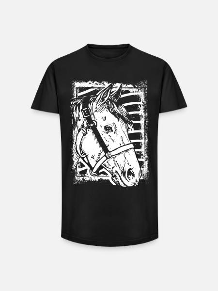 Reiten - Reiter - Pferd - Pferdekopf - Long Fit Männer T-Shirt - Schwarz