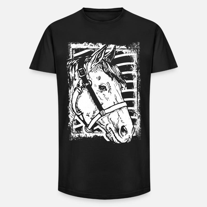 Reiten - Reiter - Pferd - Pferdekopf - Long Fit Männer T-Shirt - Schwarz