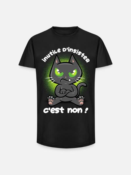 Chat têtu - T-shirt coupe longue homme - noir
