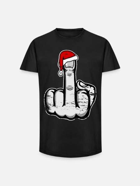 Christmas Middle Finger with Santa Hat - Long Fit Men's T-Shirt - black