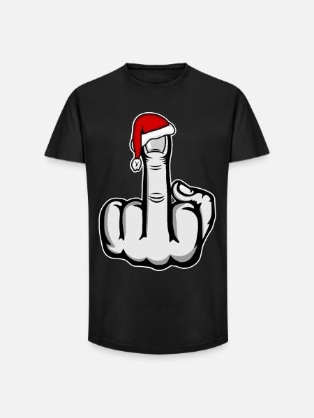 Christmas Middle Finger with Santa Hat - Long Fit Men's T-Shirt - black