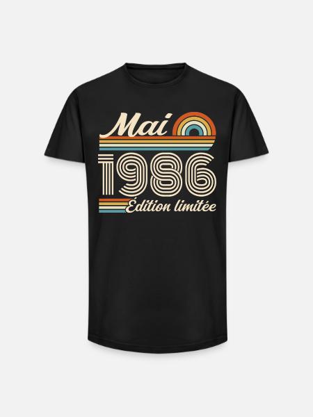 Mai 1986 - T-shirt coupe longue homme - noir