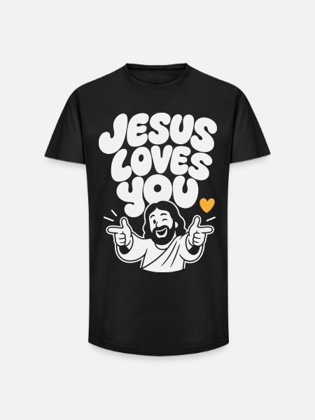 Jesus Loves You Finger Guns - Long Fit Men's T-Shirt - black