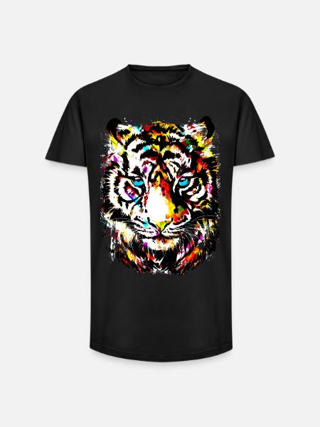 Tiger - Colourful Tiger - Tigazprint - Long Fit Men's T-Shirt - black