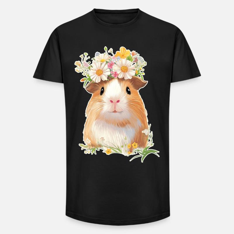 Cochon d’Inde avec des fleurs - T-shirt coupe longue homme - noir