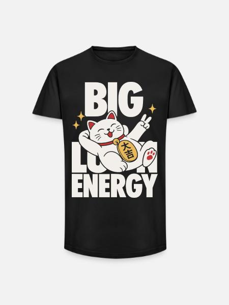 Big Luck Energy Lucky Cat Design - Long Fit Men's T-Shirt - black